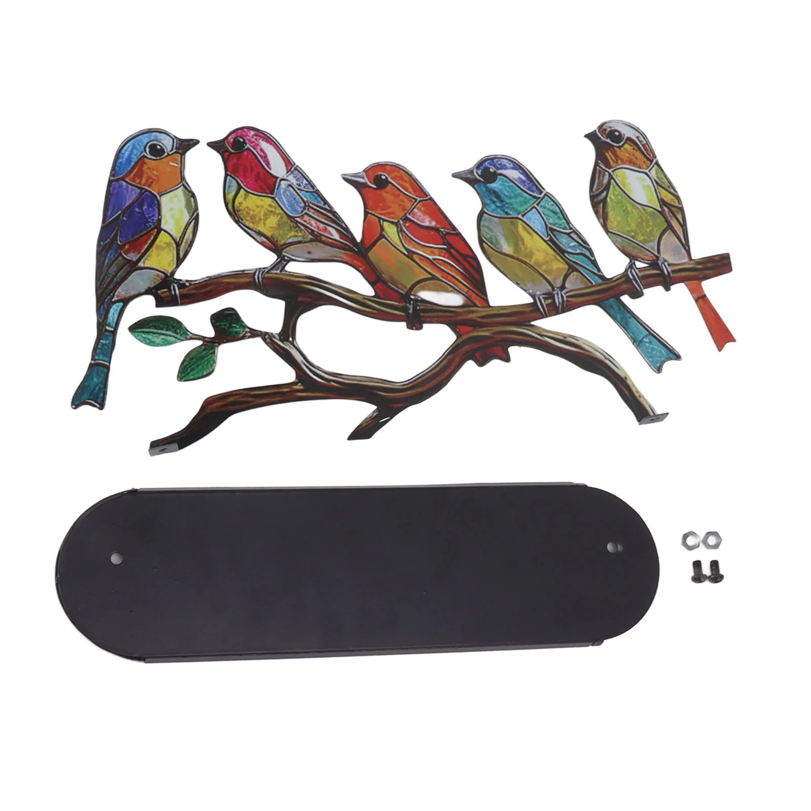 Birds On Branch Desktop Ornaments Iron Double Painted Bird Colorful Birds Ornament Tablet for Indoor Decoration 5 Birds
