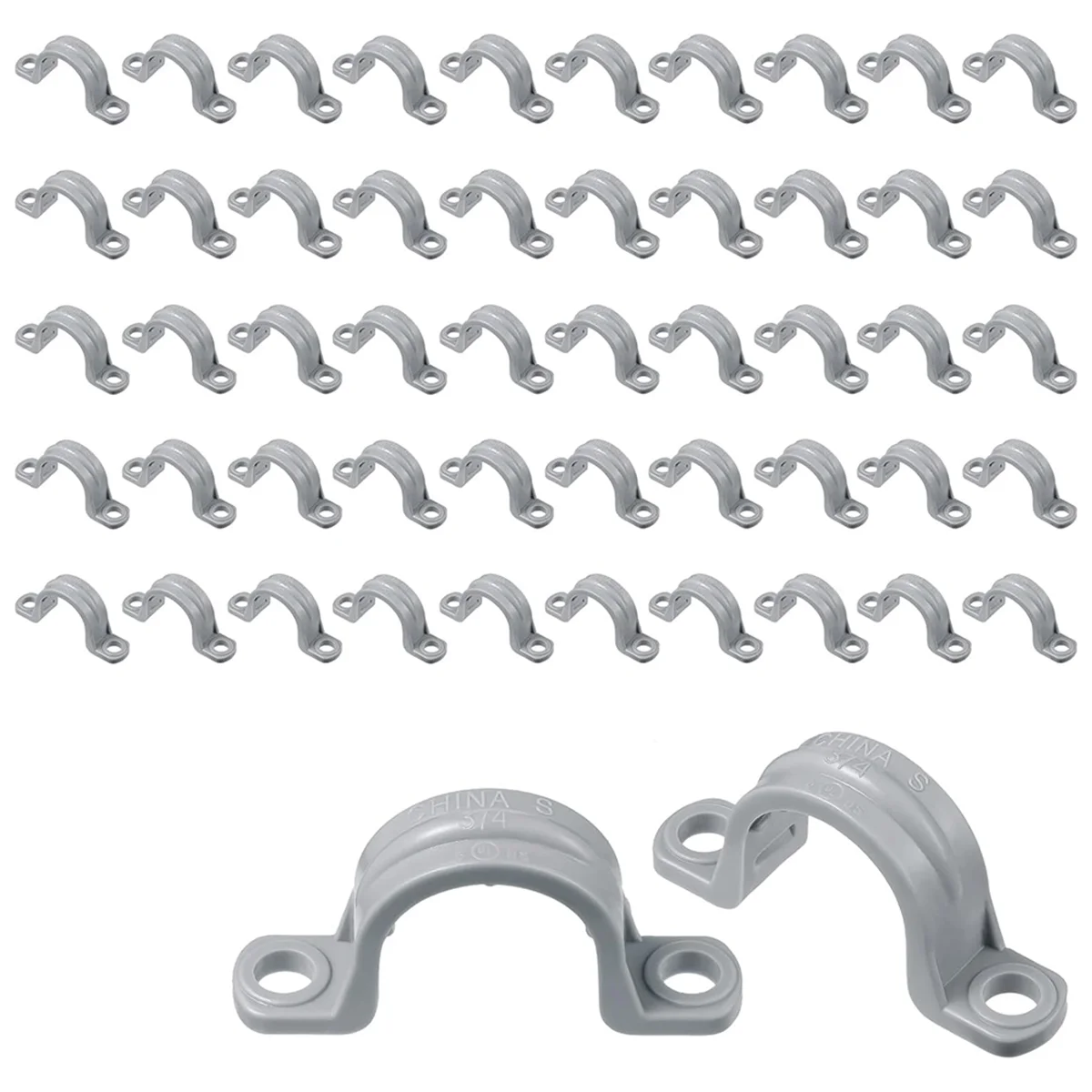 이중 구멍이 있는 PVC 파이프, 파이프 클램프가 있는 플라스틱 도관 클램프, U PVC 클립, 2 홀 (50 개, 3/4 인치)