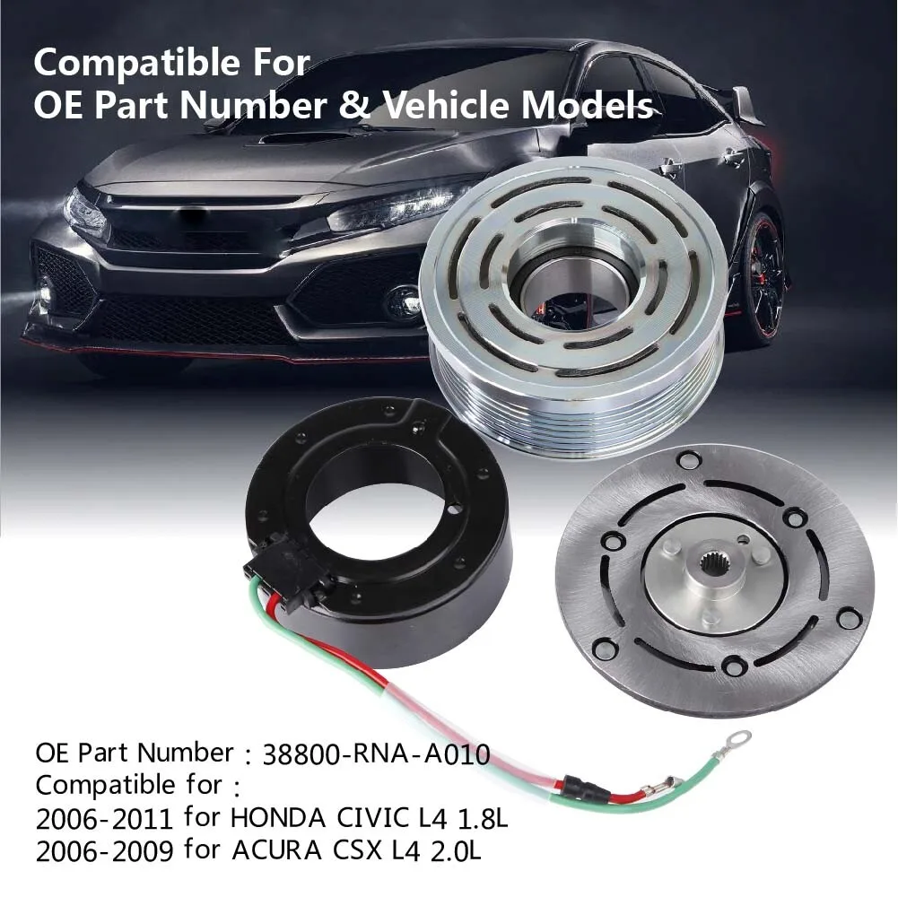 2004918AM 38810RNAA02 38810RRBA01 A/C طقم قابض الضاغط لـ 2006-2011 Honda Civic 1.8L Sanden Trse07 4901 أو 4918 أسود #6