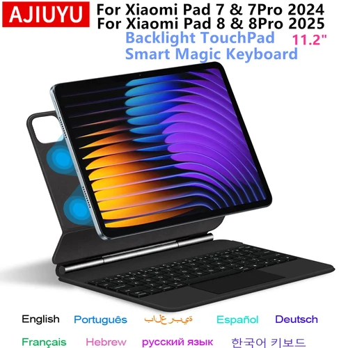 Imagen 1 del producto Funda con teclado mágico para Xiaomi Pad 7 2024 Mi Pad 7 Pro, funda inteligente para tableta de 11,2 pulgadas para Xiaomi Pad 8, funda para teclado español alemán