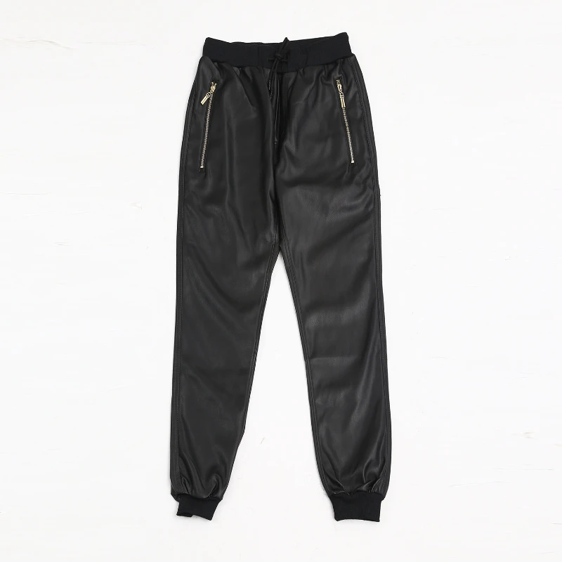 Black Harlan Leather Pants for Men, Korean Version of The Casual Fashion Slim Pilot Motorcycle Biker Tide Riding Leather Pants