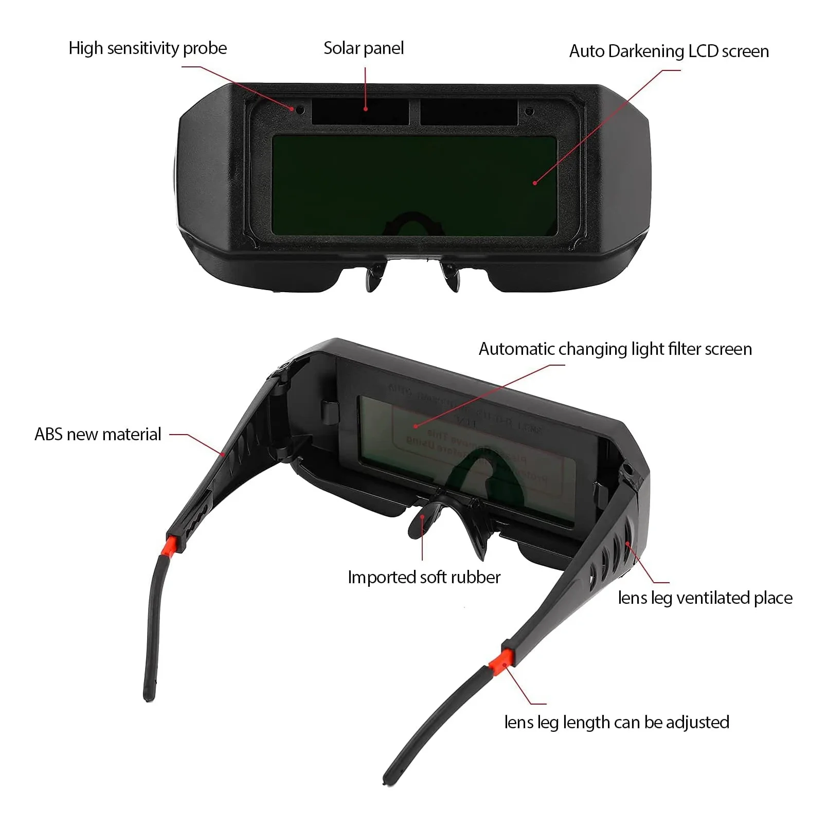 Welding Goggles Solar Powered Auto Darkening Welding Mask Goggles Welder Glasses with Elastic Headband and Storage Case