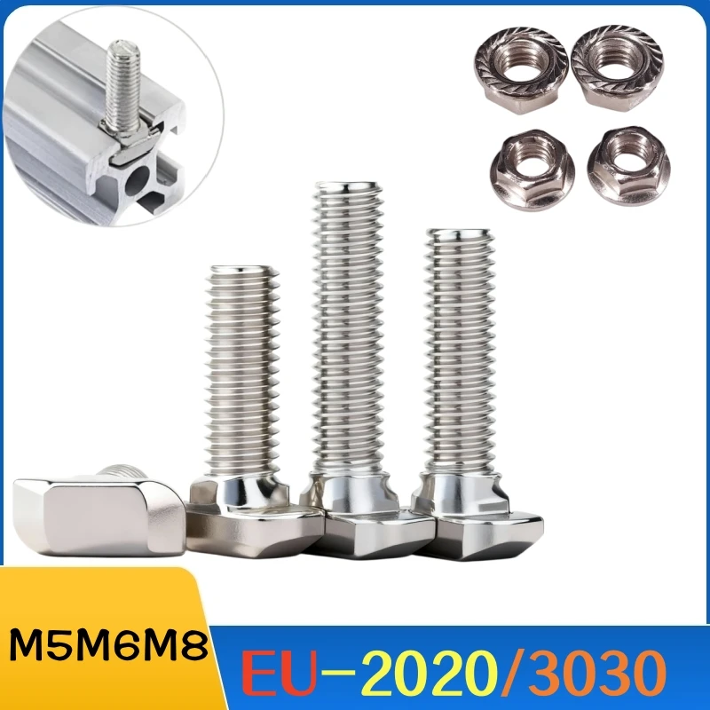 10Pcs T-Bolt Screw Nut M5M6M8 Hammer Head Bolt for T-Slot 2020/3030 Series Aluminum Profile Nickel Plated Length12/16/20/25/30mm