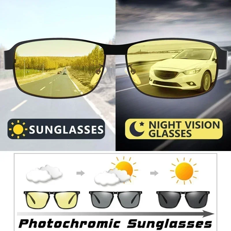 Available Trendy Flat Top Square Photochromic Glasses Stylish Sports Eyewear for Car Running Driving Vacation Travel and Fishing
