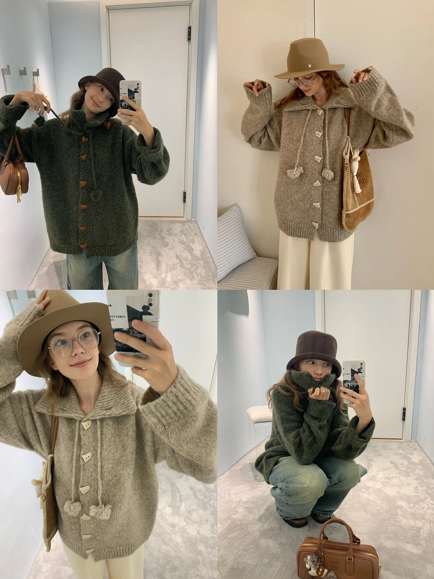 

Kernel Cosmos chiato Lazy Sle Turn-down Collar Furry Button Thi Soft Woolen Open Cardigan Women's Knitted Sweater