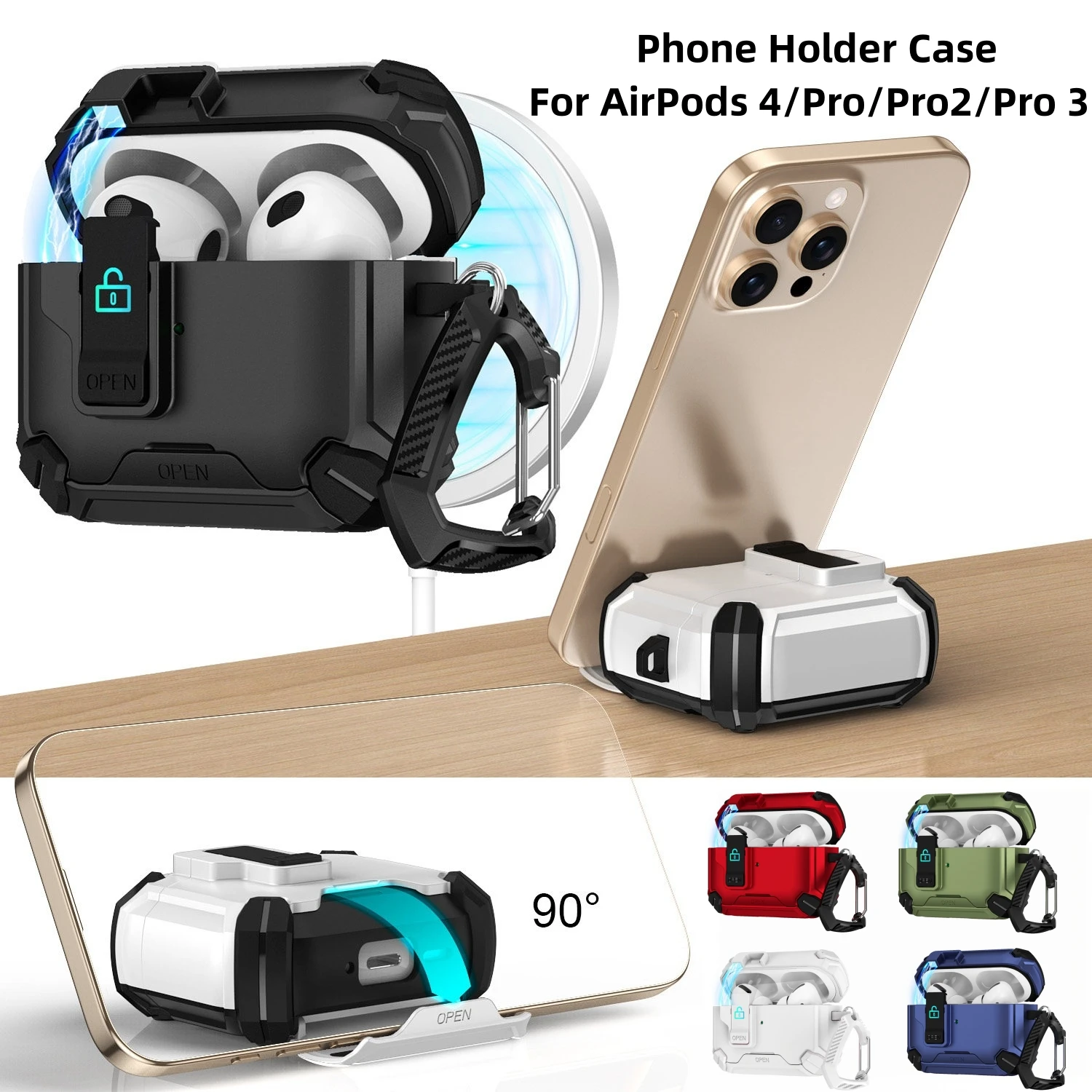 2026 Lock Case For AirPods Pro 3[Automatic Snap Switch]Compatible MagSafeWireless Earphone Case For AirPods 4 Pro 3 Case Fundas