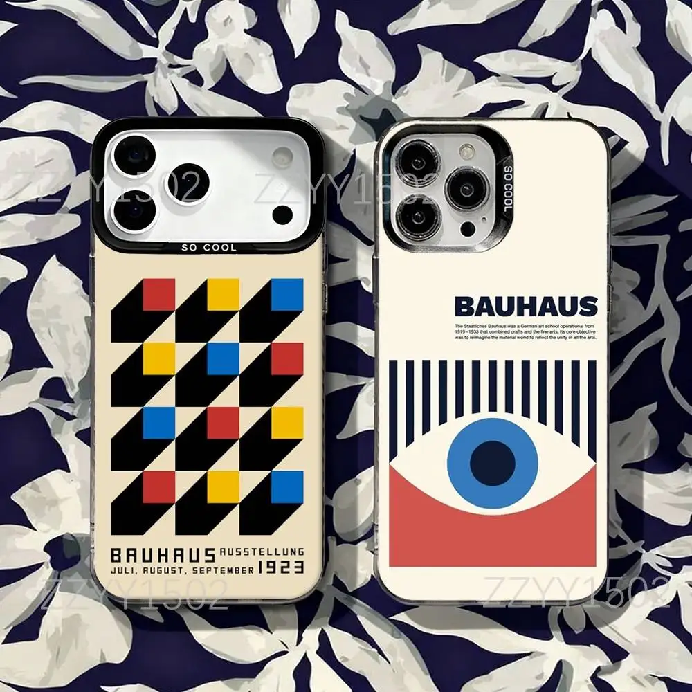 

Geometric Bauhaus Art Phone Case For iPhone 17,16,15,14,13,12,X,8,Pro,Max,Plus,SE4,Air,Mini HD Black IMD Matte