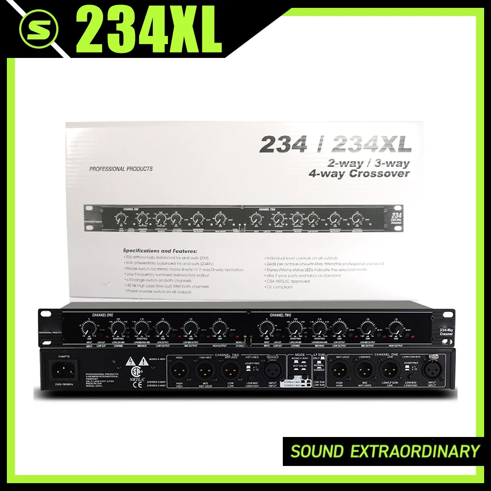 

Электронный кроссовер 234XL 2/3-полосный, 4-полосный, моно, для профессионального стереооборудования, сценического оборудования и уличных выступлений