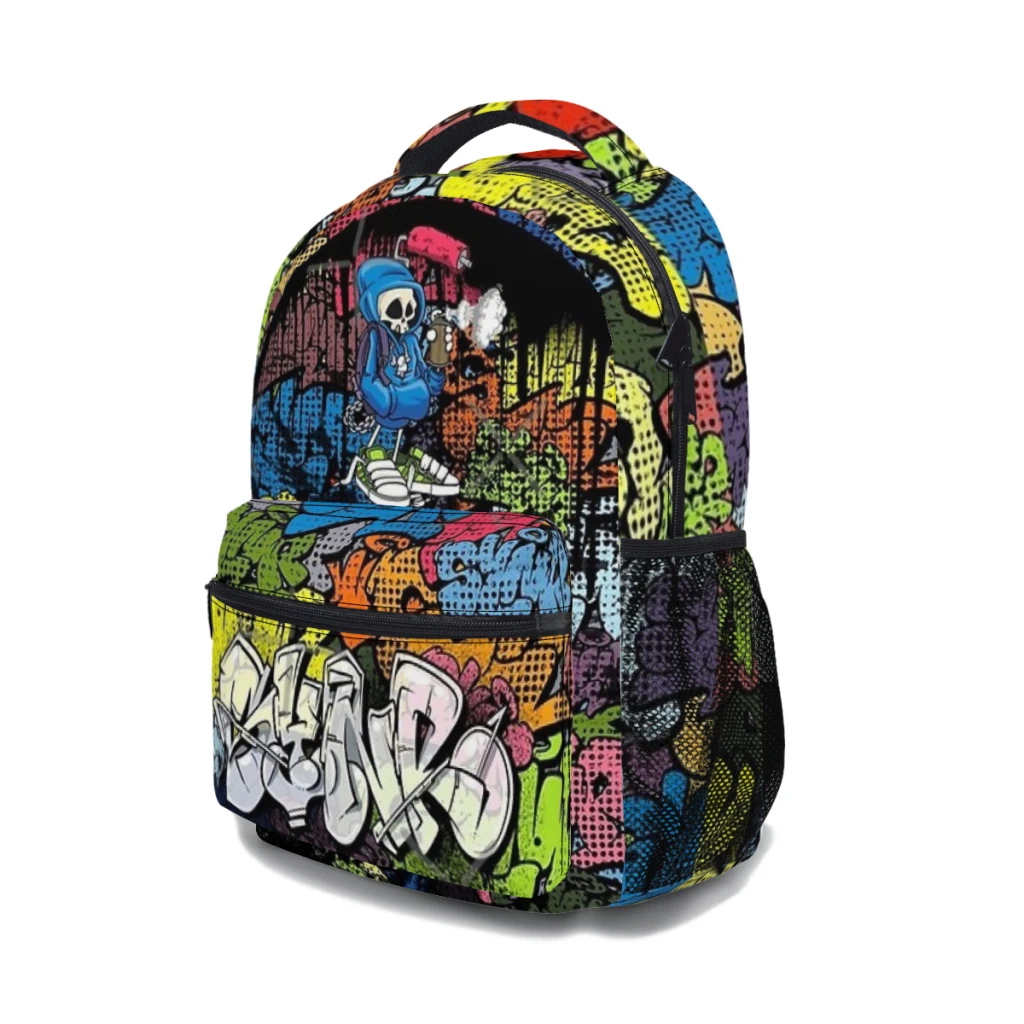 Synr 70s Retro Comic Graffiti Print For kids Large Capacity Student Backpack Cartoon School Backpack  17inch