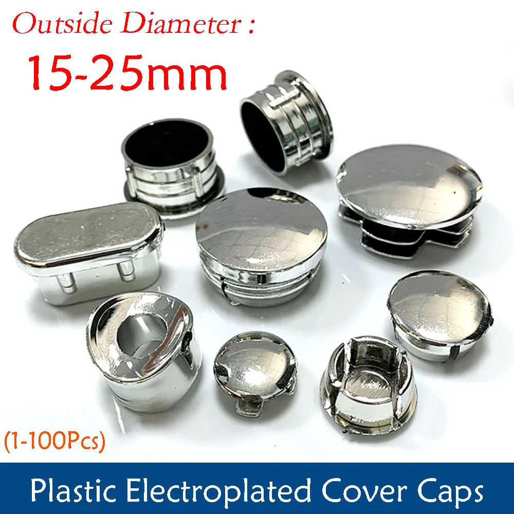 Electroplated Plastic Plug Silver Round Pipe Plugs Bung Insert Stopper Stainless Steel Tube Blanking End Cover Caps OD 10-25mm