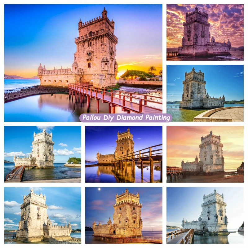 

Diy Belém Tower Diamond Mosaic Painting Portugal Lisbon Landmark Architecture Scenery Crystal Cross Stitch Wall Art Home Decor