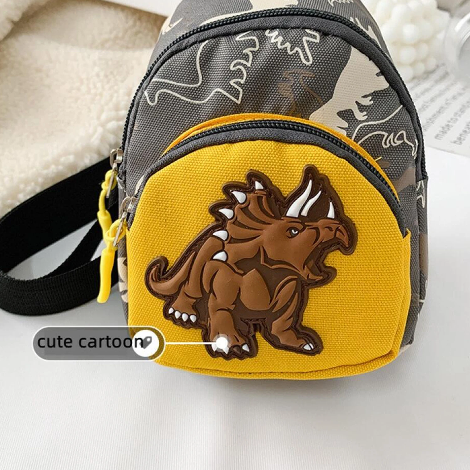 Bolso de pecho informal para niños y niñas, bolsa Unisex con cremallera, patrón de dinosaurio pequeño, al aire libre