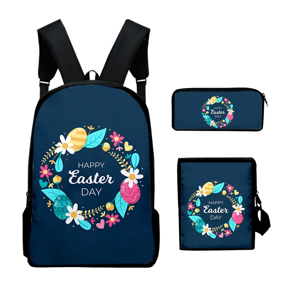 Creative Youthful Peculiar Easter Day 3D Print 3pcs/Set Student Travel bags Laptop Daypack Backpack Shoulder Bag Pencil Case