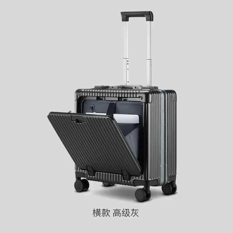 Front opening boarding suitcase can be placed in computer pc aluminum frame password 20 inch universal wheel charging travel