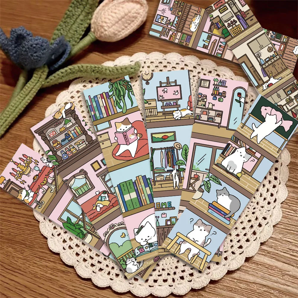

30 шт., креативные персонализированные закладки с изображением кота и книжной полки, портативные художественные креативные материалы, бумажные закладки для чтения, закладки «сделай сам»
