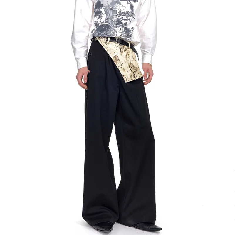 Luzhen dupla camada falsa design de duas peças retalhos bainha calças casuais masculinas streetwear 2025 calças elegantes originais jy3932