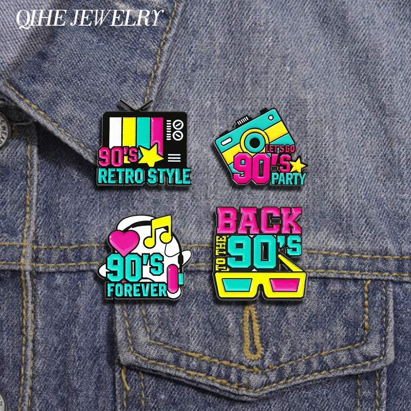 Alfileres esmaltados de Regreso a los 90, broches personalizados de Nostalgia para fiesta de los 90, insignias de solapa para ropa, regalo de joyería Retro para amigos