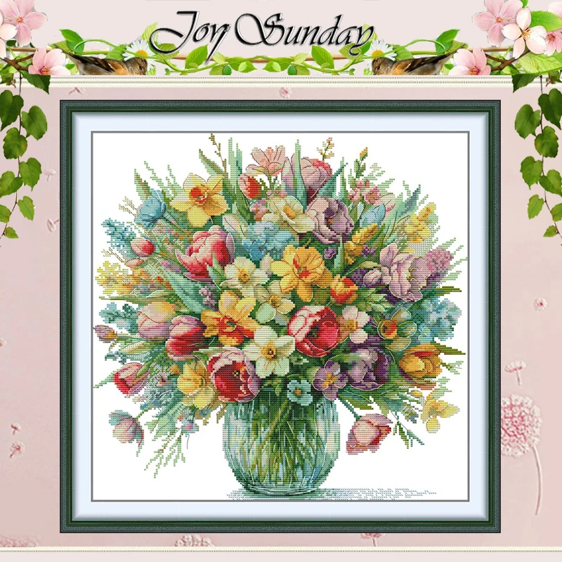 

The Flowers Bloom Patterns Counted Cross Stitch Set DIY 11CT 14CT 16CT Stamped DMC Cross-stitch Kit Embroidery Needlework Gifts