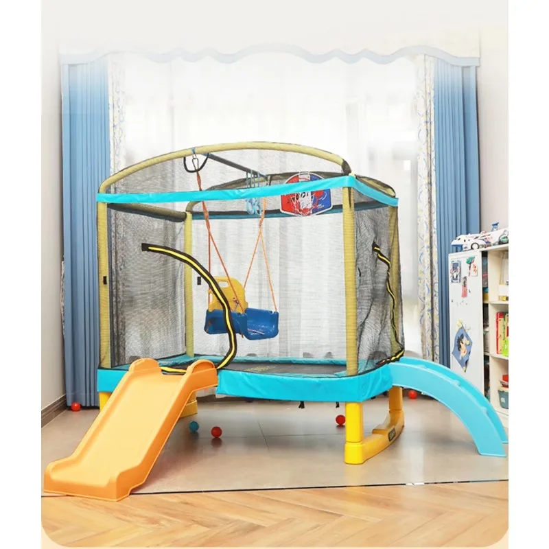 6.5-Foot rectangular trampoline interior rust-resistant construction with safety net and domestic exercise equipment