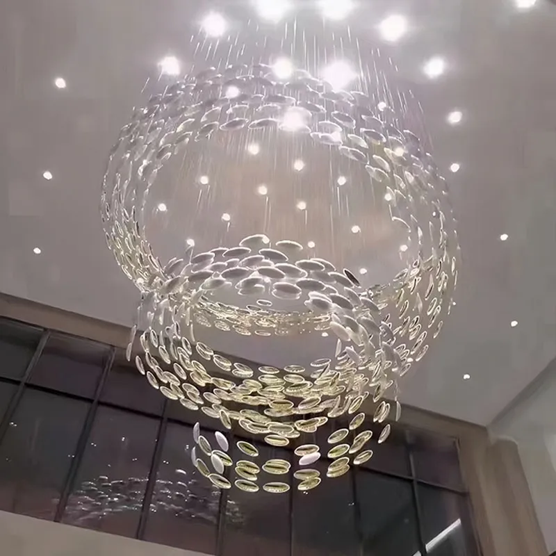 

Customized Hotel Project Iron Glass Large Pendant Light Hanging Luxury Villa Living Room Chandelier Modern Glass Chandelier