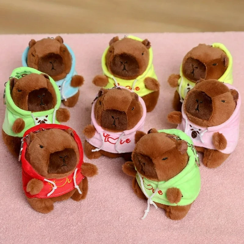 Cute Hoodie Capybara Plush Keychain Doll Soft Stuffed Animal Backpack Accessory Gift for Kids Couples Lovers