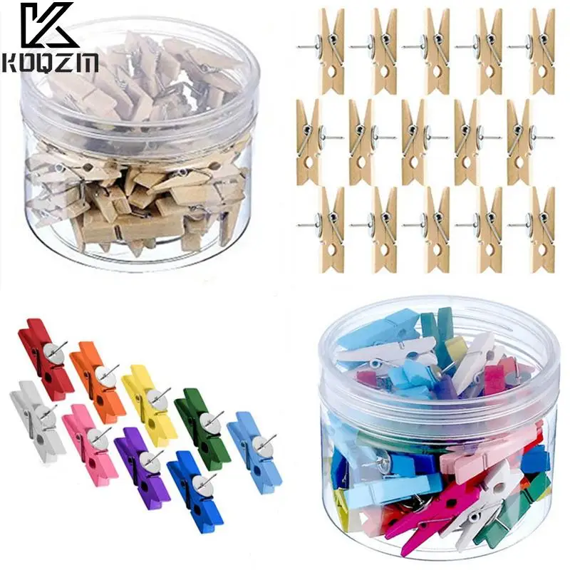 20Pcs/Box Office & School Stationery Pins Durable Wooden Clip Push Pins Decorative Binder Thumb Tacks For Cork Blackboard