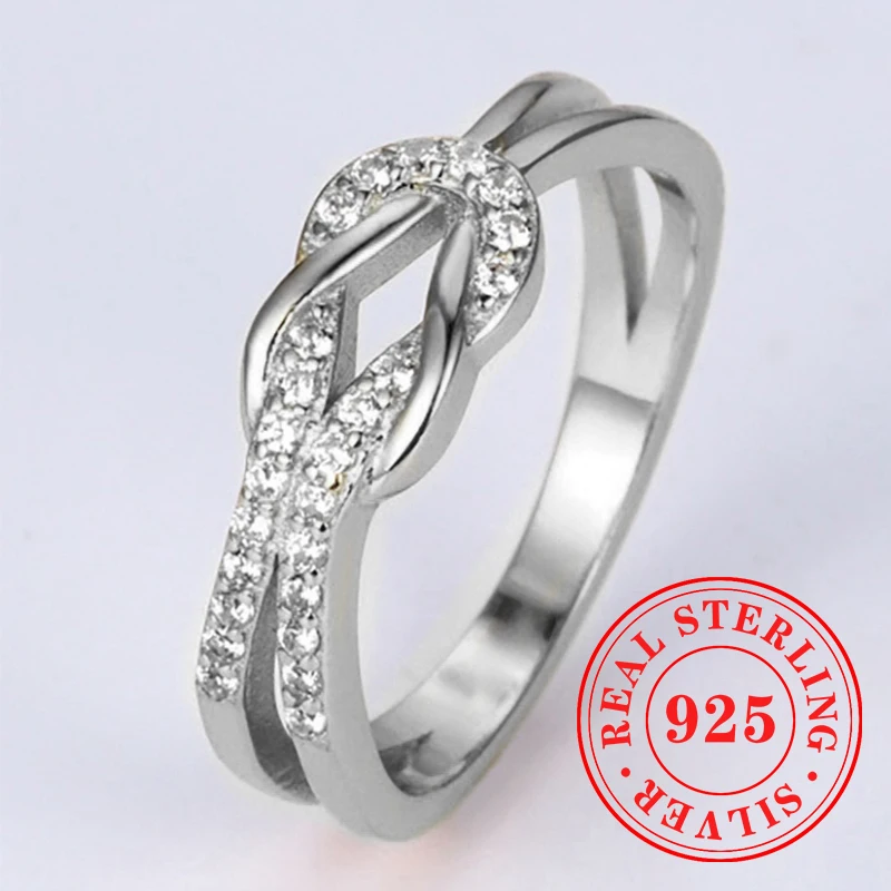 Huitan 925 Sterling Silver Unique Knot Designed Rings for Women Fashion Eternal Wedding Bridal Jewelry Elegant Daily Accessories