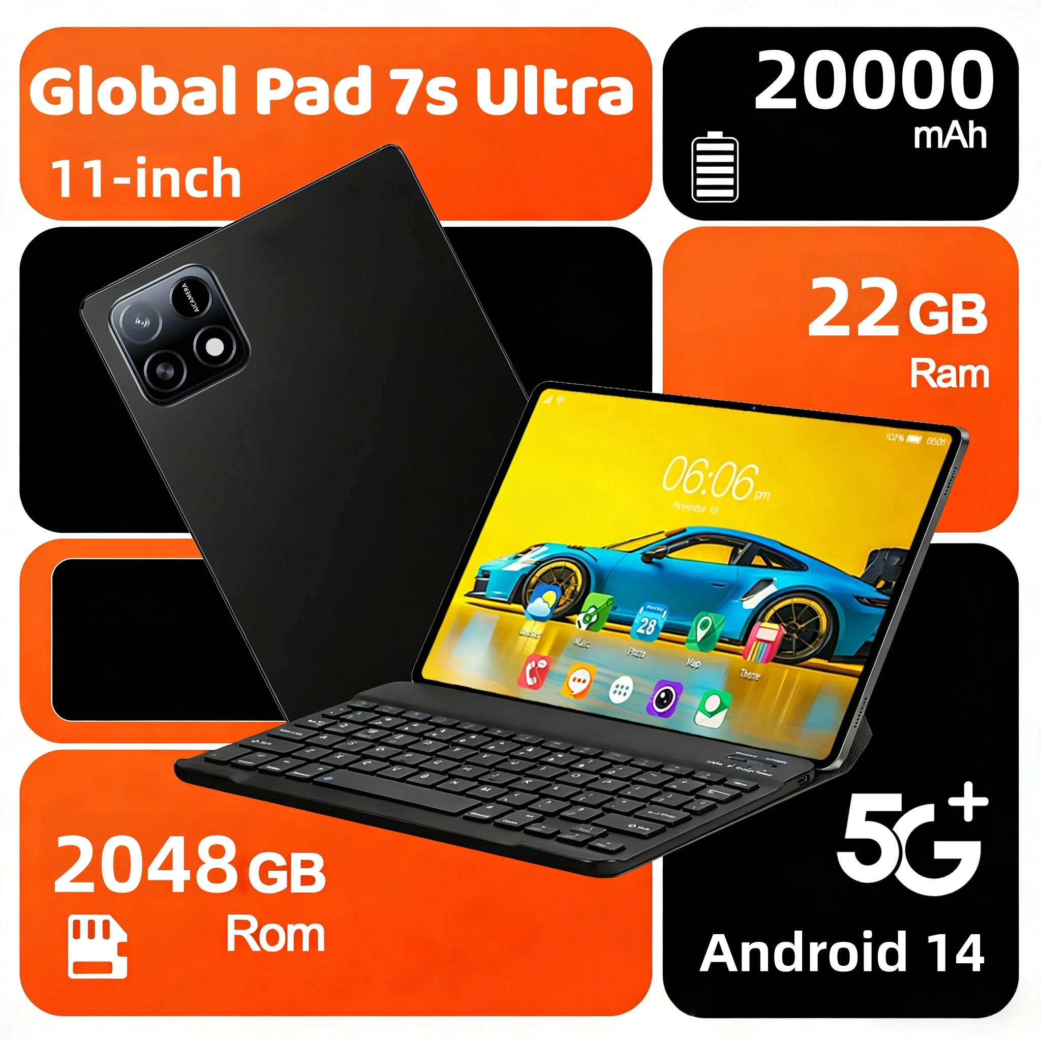 �y�Z�[�����z2026�N�ŐV �O���[�o���� �|�[�^�u���^�u���b�g Android 14 Snapdragon 8 Gen3 11�C���` �\�t�g���C�g�X�N���[�� Pad 7 Pro Ultra WiFi GPS WPS 5G