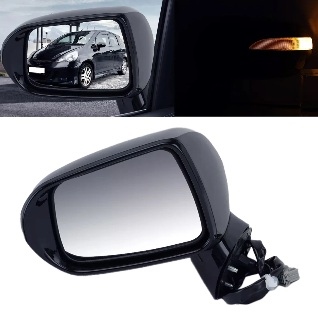 

5Wire Black Front Left Side Wing Rearview Mirror With Signal Indicator Light Fit for Honda Jazz MK2 2005 2006 2007 2008