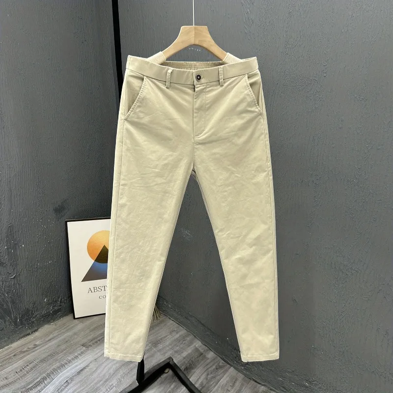 Minimalist Trendy Commuter Summer Men\'s Solid Color Thin Elastic Waist Business Casual Loose Feet Straight Ankle Length Pants