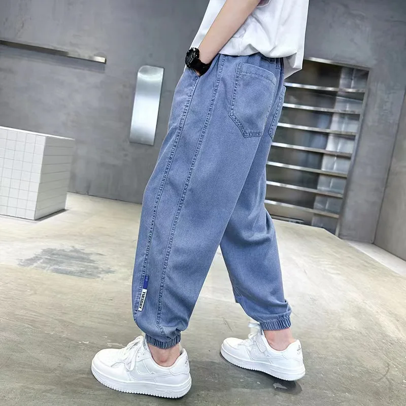 

Boys' Pants Summer Thin 2024 New Big Boys Ice Silk Mosquito proof Pants Children's Tencel Denim Summer Pants