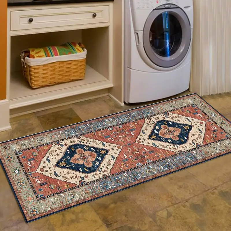 Extra Long Moroccan Hallway Rug, American Vintage Long Carpet For Laundry Room, Hallway, Kitchen And Stairs - Machine Washable