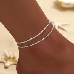 LATS Shiny Sparkling Simple Anklet for Women Gold Silver Color Elegant Jewelry Female Beach Ankle Bracelet on Foot Party Gift