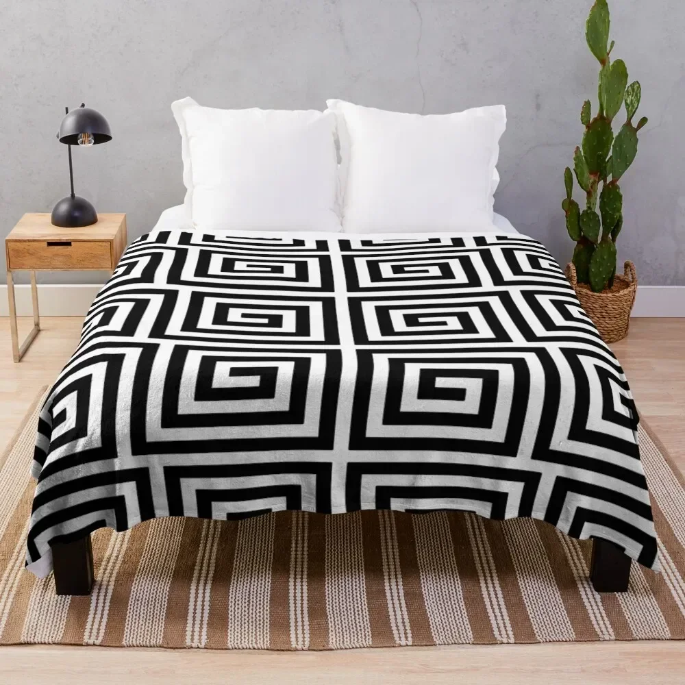 

Greek Key Pattern 122 Black and White Throw Blanket Vintage Thin for sofa Blankets