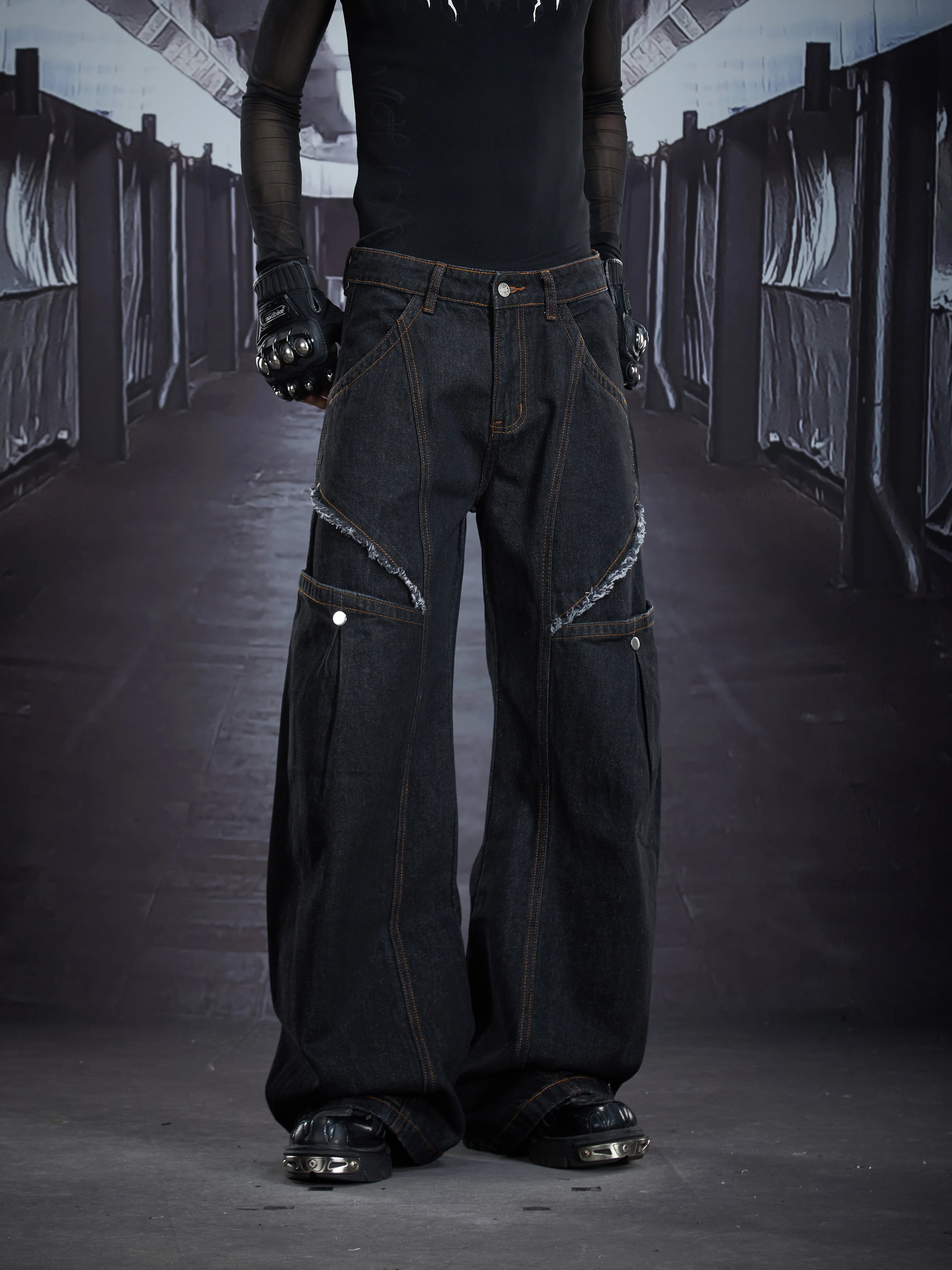 Special-Interest Design New Product Personalized Deconstruction Line Loose Burrs Small Matchet Pants Jeans All-Match Street