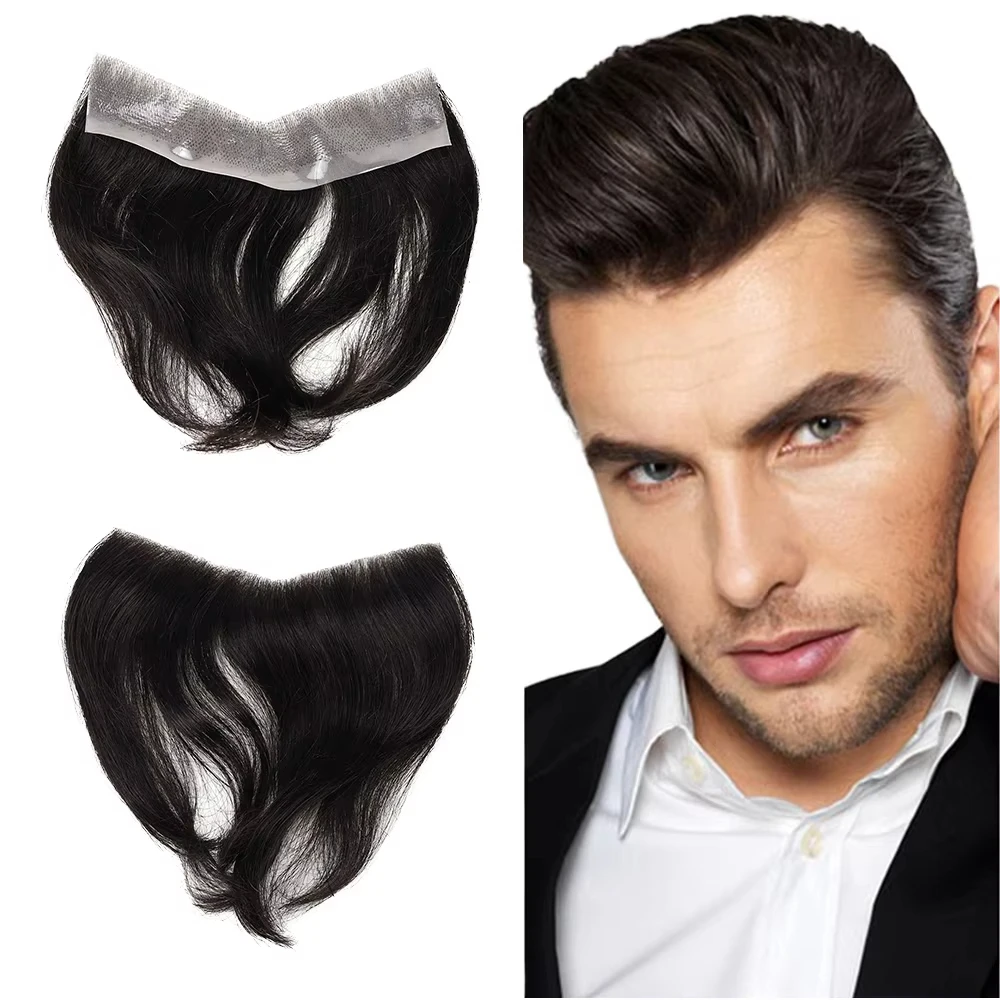 

Men's V Style Front Toupee - 100% Human Remy Hair 6" Short Thin Skin PU Base, Undetectable Glueless Hair System for Men