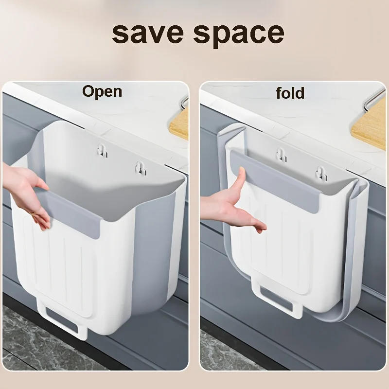 1 Kitchen Foldable Trash Can, Household Cabinet Hanging Trash Can, Non Curved Thickened Large Diameter Trash Can