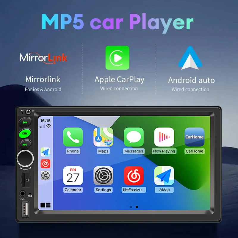 Multimedialny odtwarzacz samochodowy MP5 7 Cal Radio 2 Din Bluetooth5.1 odbiornik Stereo Carplay Android Auto samochodowe Assecories