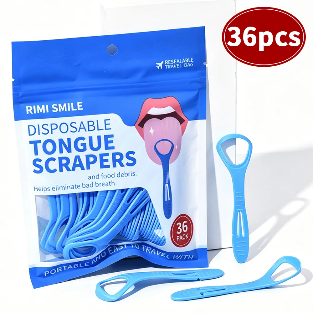 36pcs - Portable Travel Tongue Scrapers Disposable Tongue Brushes Oral Care Tools