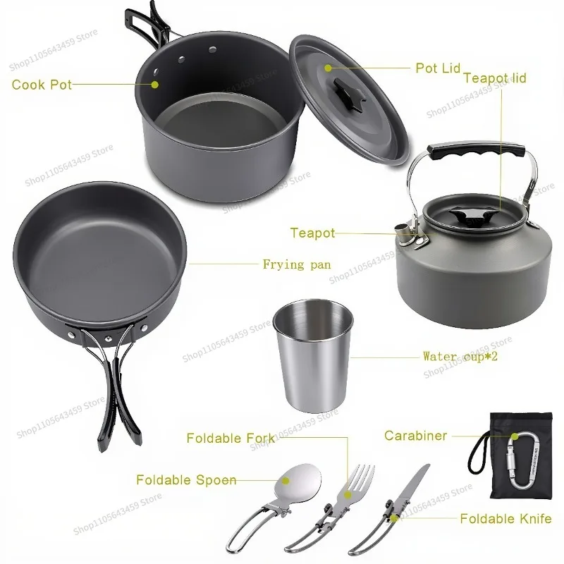 Outdoor camping portable set pot for 2-3 people, outdoor portable kettle set