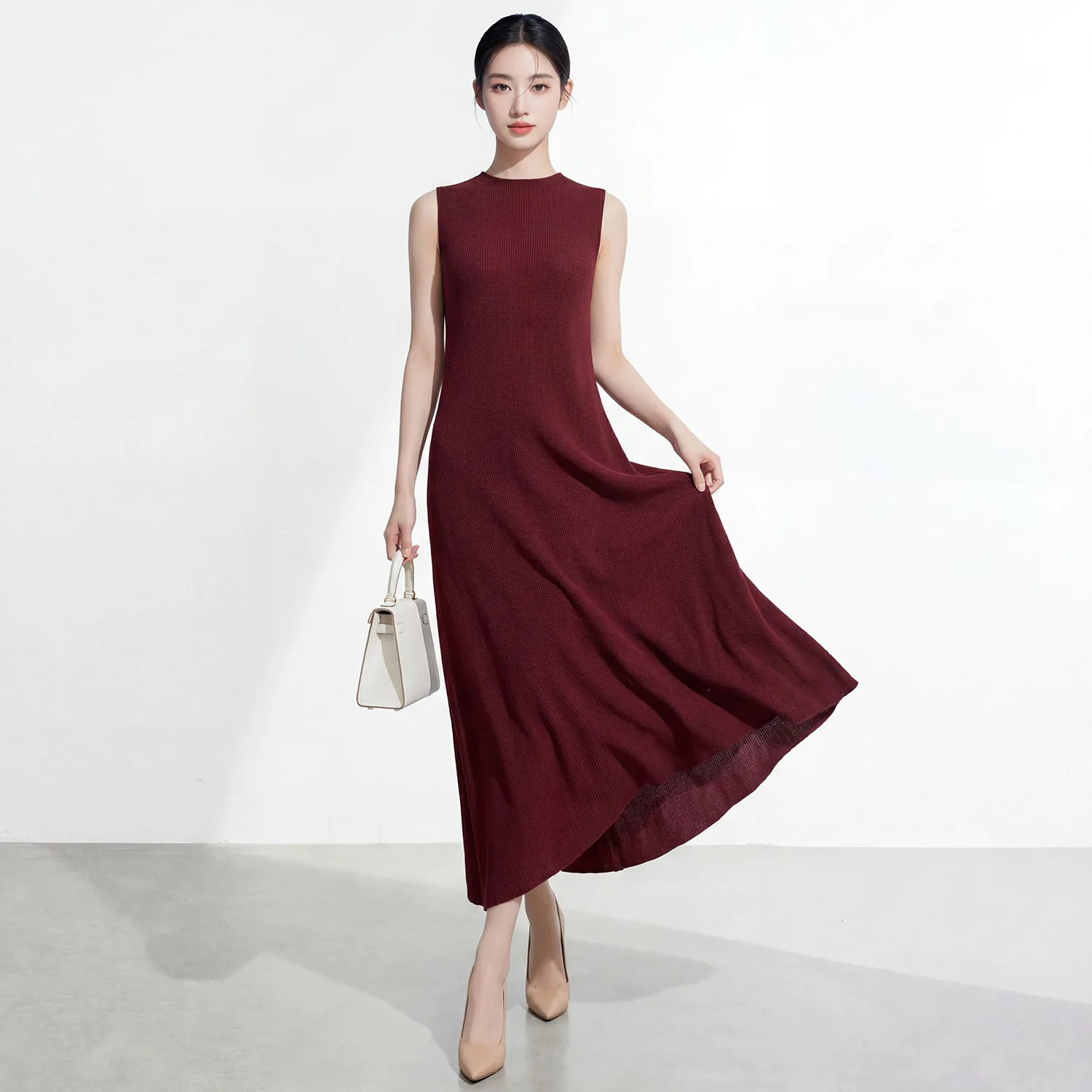 

Miyake Pleated Dress Women's High-end Temperament Summer Sleeveless Seaside Vacation Versatile Vest Dress Long Skirt for Women