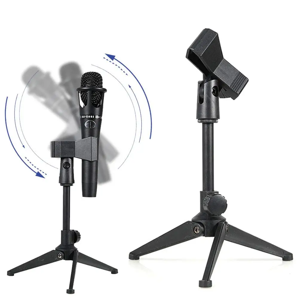 Mini Microphone Desktop Tabletop Tripod Stand Microphone Mic Clip Clamp Holder