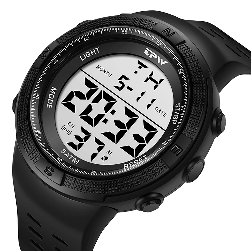 TPW Oversized 53mm Digital Watch For Male 5ATM Swimming Calendar