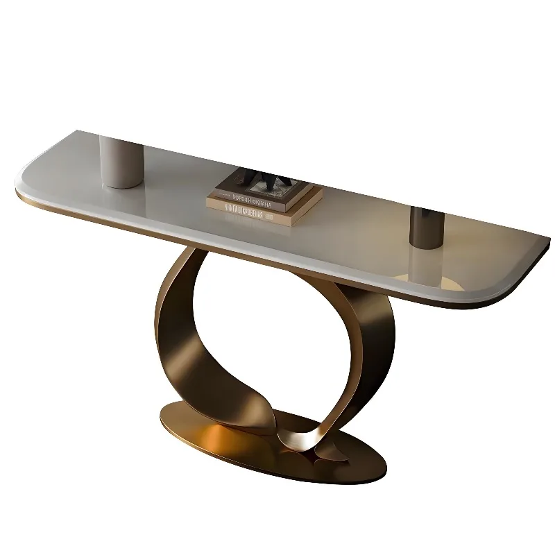 

Modern high-end stainless steel entrance Light luxury marble entrance Villa entry end view Simple long