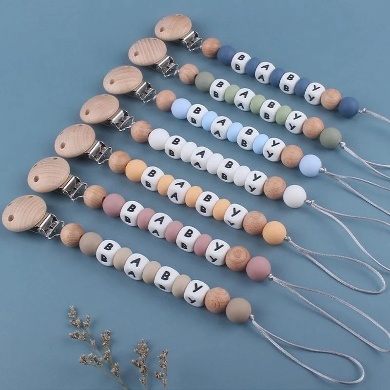 

J15U Baby Pacifier Clip Silicone Beech Beads Soother Teething Toy Pacifiers Chain