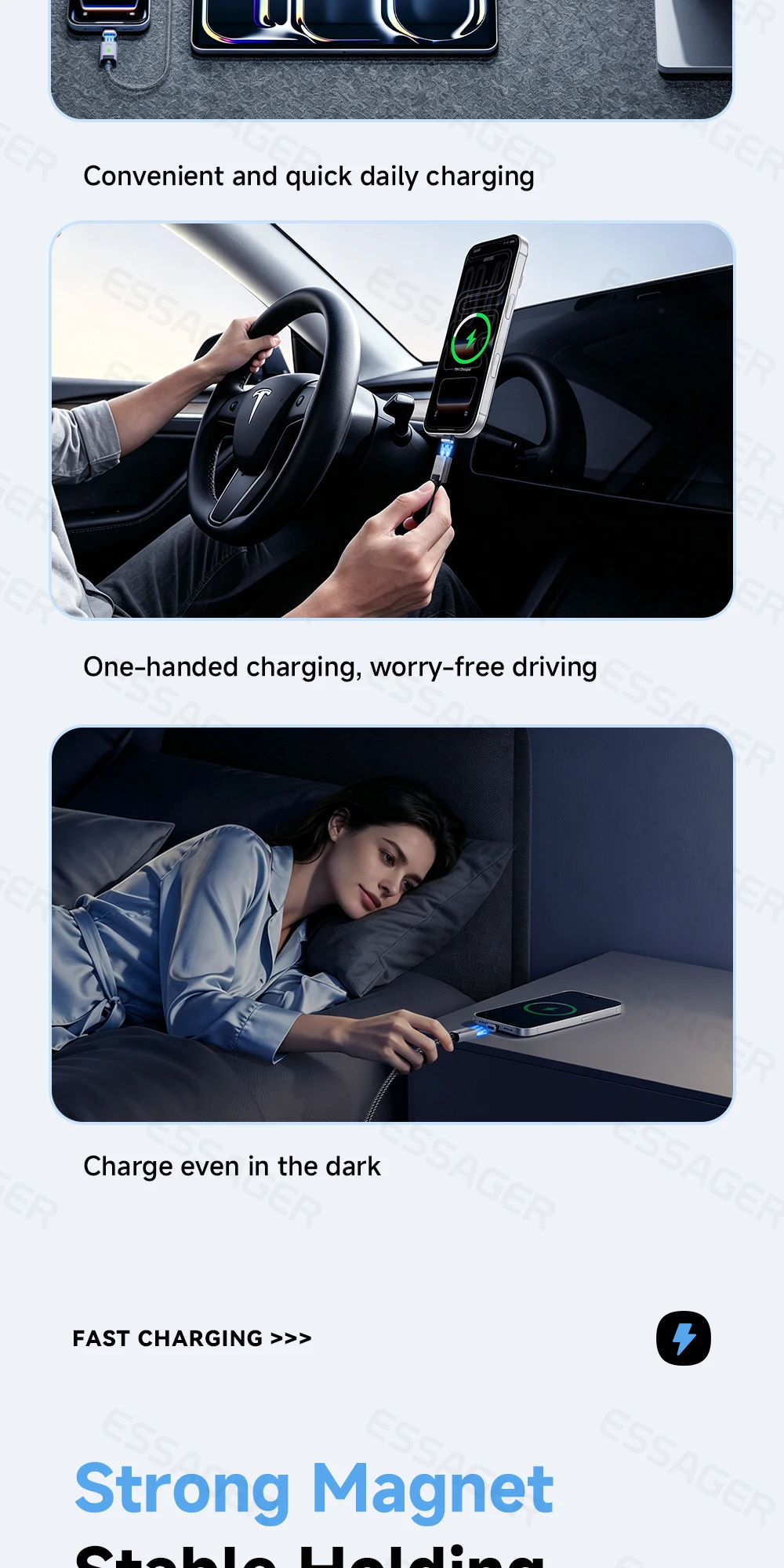 Essager USB C Cable 240W Magnetic USB Type C Cable PD 5A Fast Charging Data Cord For iPhone 17 Macbook Pro Xiaomi Huawei Samsung