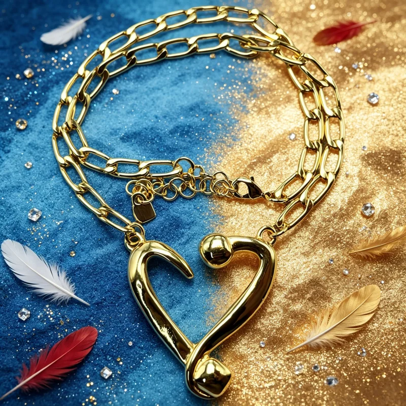 

Statement Gold Link Chain with Abstract Heart Charm, Trendy Jewelry
