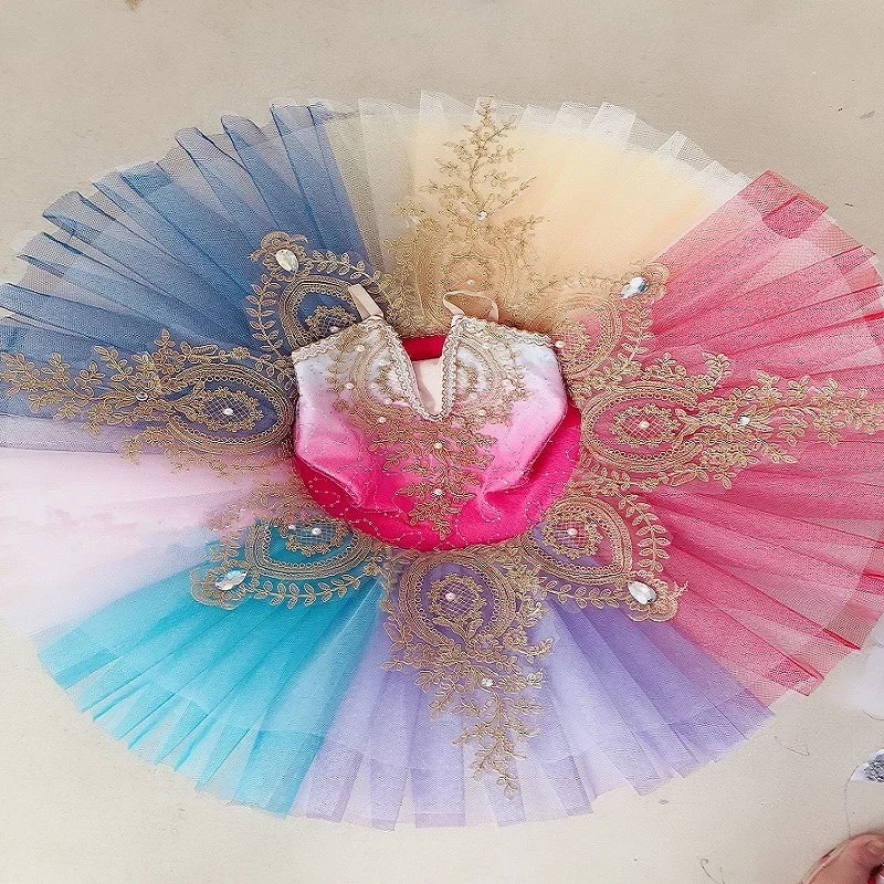 

Rainbow Ballet Tutu Dress Child Kids Professional Ballet Women Ballerina Outfits Ballroom Ballet Dancing Dress Outfits Girls