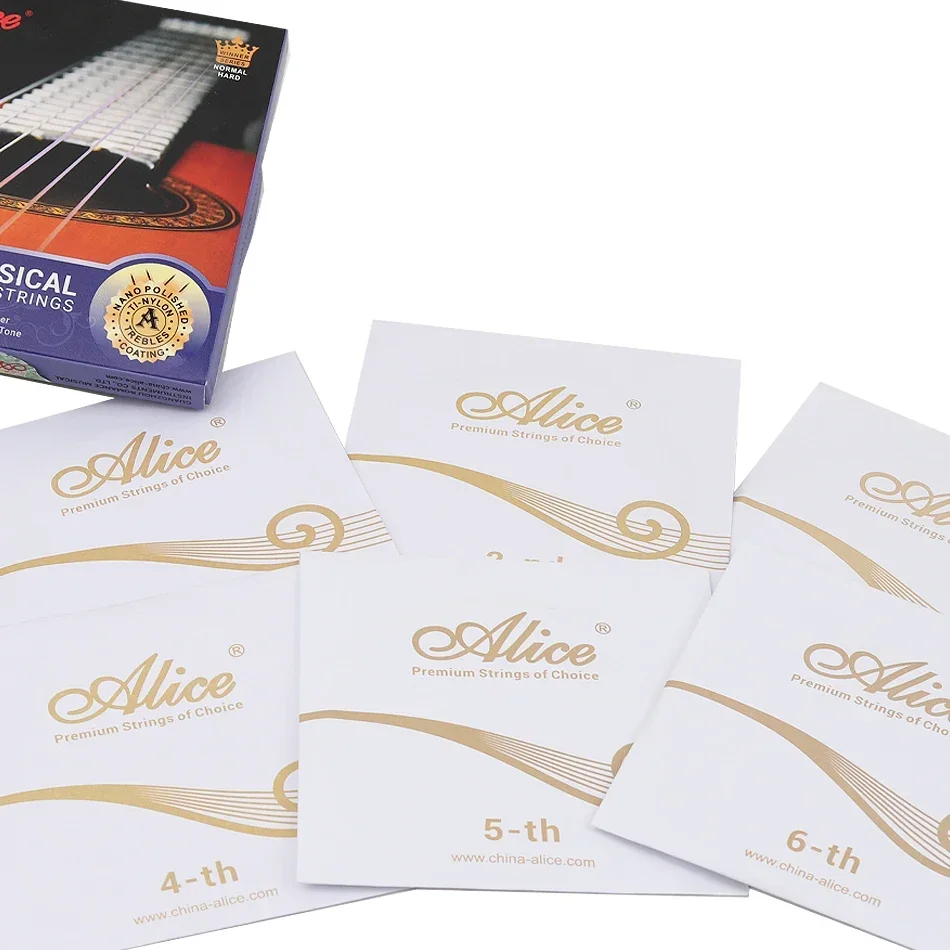 Alice AWR19T-Juego de cuerdas de guitarra clásica, tensión Normal (028-044), Tensión dura (0287-046), titanio, nailon, cobre plateado