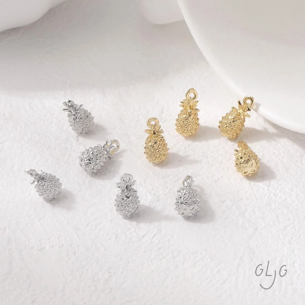

8PCS Dainty Pineapple Charms for Jewelry Findings Making Eardrop Supplies DIY Brass 14k Gold Plated Accessories 15*8mm